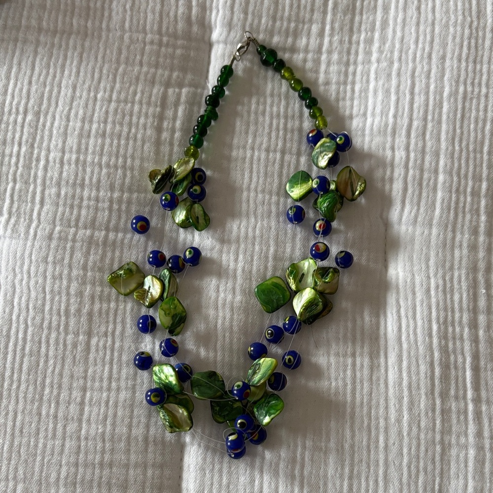 Elegant Green and Blue Beaded Necklace